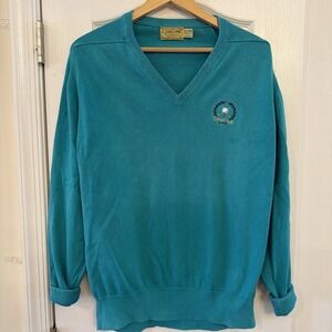 Vtg Cross Creek 90s Mens L Turquoise Pro Collection Golf Cotton V-Neck Sweater